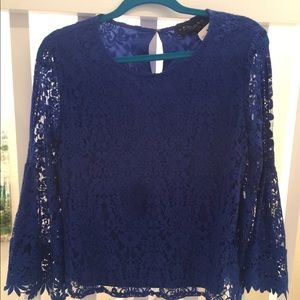 New Laundry Long Sleeve Blue Lace Blouse- Sz Sm